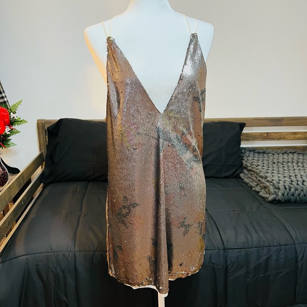 Free People Tie Straps Sequin Slip Dress